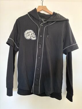 Lurking Class Black Hooded Layered Baseball Shirt Jacket